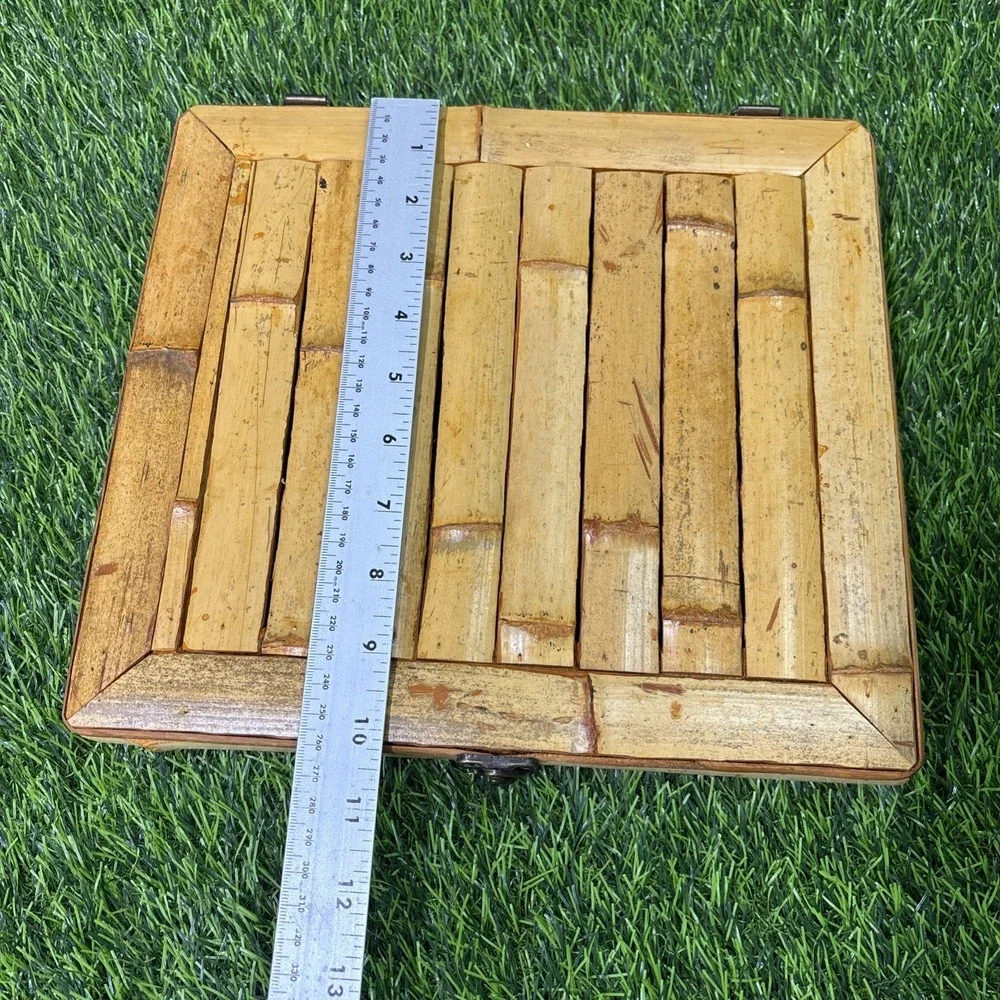Vintage Bamboo‎ WoodBox Divided Storage Organizer Tropical Beach Decor